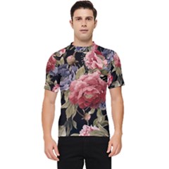 Retro Texture With Flowers, Black Background With Flowers Men s Short Sleeve Rash Guard by nateshop