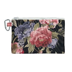 Retro Texture With Flowers, Black Background With Flowers Canvas Cosmetic Bag (large) by nateshop