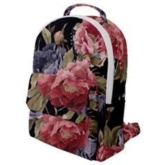 Retro Texture With Flowers, Black Background With Flowers Flap Pocket Backpack (small) by nateshop