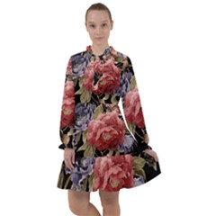 Retro Texture With Flowers, Black Background With Flowers All Frills Chiffon Dress by nateshop