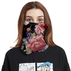 Retro Texture With Flowers, Black Background With Flowers Face Covering Bandana (two Sides) by nateshop