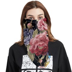 Retro Texture With Flowers, Black Background With Flowers Face Covering Bandana (triangle) by nateshop