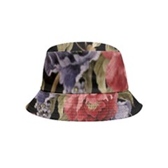 Retro Texture With Flowers, Black Background With Flowers Inside Out Bucket Hat (kids)