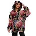 Retro Texture With Flowers, Black Background With Flowers Women s Ski and Snowboard Jacket View1