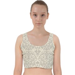 Retro Texture With Ornaments, Vintage Beige Background Velvet Racer Back Crop Top by nateshop