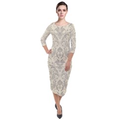 Retro Texture With Ornaments, Vintage Beige Background Quarter Sleeve Midi Velour Bodycon Dress by nateshop