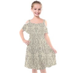 Retro Texture With Ornaments, Vintage Beige Background Kids  Cut Out Shoulders Chiffon Dress by nateshop