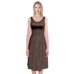 Black Leather Texture Leather Textures, Brown Leather Line Midi Sleeveless Dress by nateshop