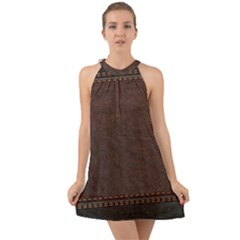 Black Leather Texture Leather Textures, Brown Leather Line Halter Tie Back Chiffon Dress by nateshop