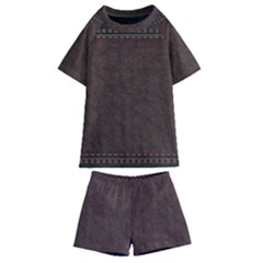 Black Leather Texture Leather Textures, Brown Leather Line Kids  Swim T-shirt And Shorts Set by nateshop