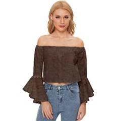 Black Leather Texture Leather Textures, Brown Leather Line Off Shoulder Flutter Bell Sleeve Top by nateshop