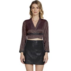 Black Leather Texture Leather Textures, Brown Leather Line Long Sleeve Tie Back Satin Wrap Top by nateshop