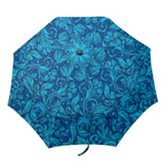 Blue Floral Pattern Texture, Floral Ornaments Texture Folding Umbrellas by nateshop