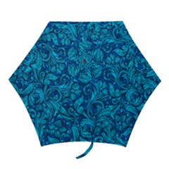 Blue Floral Pattern Texture, Floral Ornaments Texture Mini Folding Umbrellas by nateshop