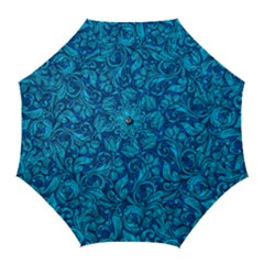 Blue Floral Pattern Texture, Floral Ornaments Texture Golf Umbrellas by nateshop