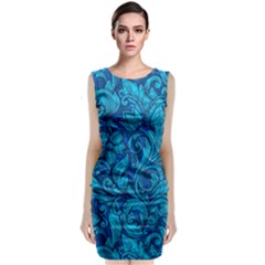 Blue Floral Pattern Texture, Floral Ornaments Texture Classic Sleeveless Midi Dress by nateshop