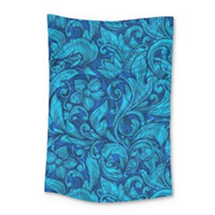 Blue Floral Pattern Texture, Floral Ornaments Texture Small Tapestry by nateshop