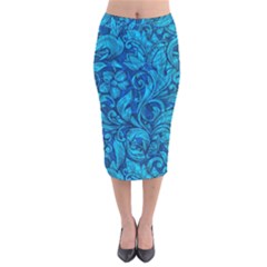 Blue Floral Pattern Texture, Floral Ornaments Texture Velvet Midi Pencil Skirt by nateshop