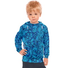 Blue Floral Pattern Texture, Floral Ornaments Texture Kids  Hooded Pullover by nateshop