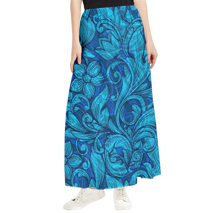 Blue Floral Pattern Texture, Floral Ornaments Texture Maxi Chiffon Skirt