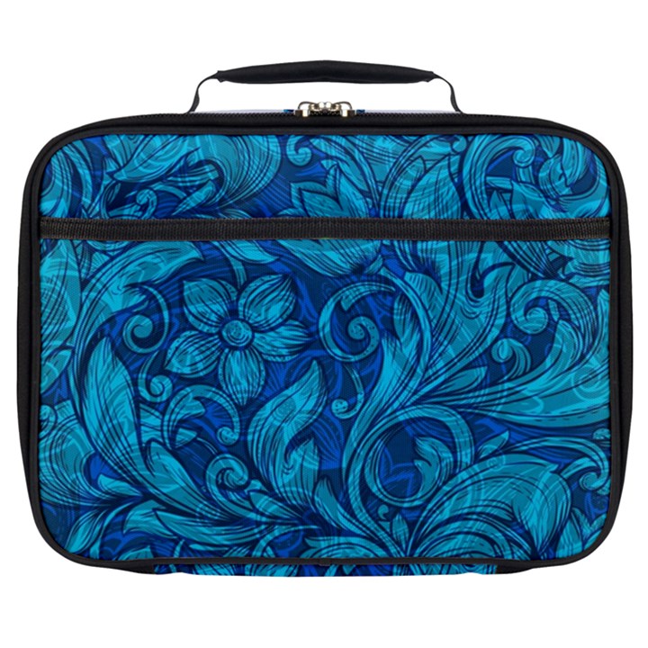 Blue Floral Pattern Texture, Floral Ornaments Texture Full Print Lunch Bag