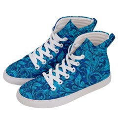 Blue Floral Pattern Texture, Floral Ornaments Texture Men s Hi-top Skate Sneakers by nateshop