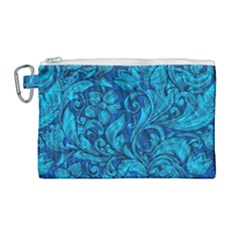 Blue Floral Pattern Texture, Floral Ornaments Texture Canvas Cosmetic Bag (large) by nateshop