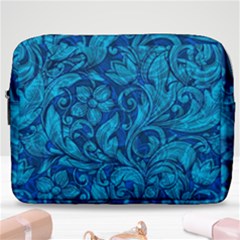 Blue Floral Pattern Texture, Floral Ornaments Texture Make Up Pouch (large) by nateshop