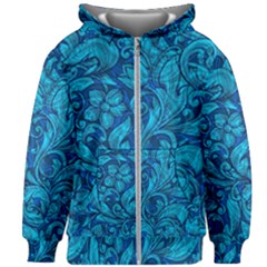 Blue Floral Pattern Texture, Floral Ornaments Texture Kids  Zipper Hoodie Without Drawstring by nateshop