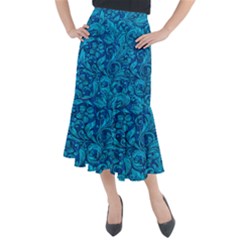 Blue Floral Pattern Texture, Floral Ornaments Texture Midi Mermaid Skirt by nateshop