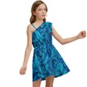 Blue Floral Pattern Texture, Floral Ornaments Texture Kids  One Shoulder Party Dress View2