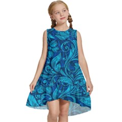 Blue Floral Pattern Texture, Floral Ornaments Texture Kids  Frill Swing Dress by nateshop