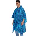 Blue Floral Pattern Texture, Floral Ornaments Texture Men s Hooded Rain Ponchos View2