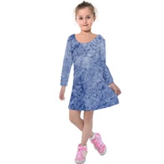 Blue Grunge Texture, Wall Texture, Blue Retro Background Kids  Long Sleeve Velvet Dress by nateshop