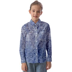 Blue Grunge Texture, Wall Texture, Blue Retro Background Kids  Long Sleeve Shirt