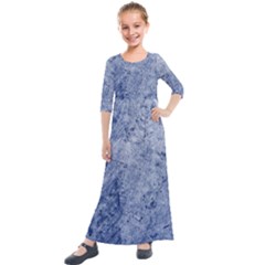 Blue Grunge Texture, Wall Texture, Blue Retro Background Kids  Quarter Sleeve Maxi Dress by nateshop