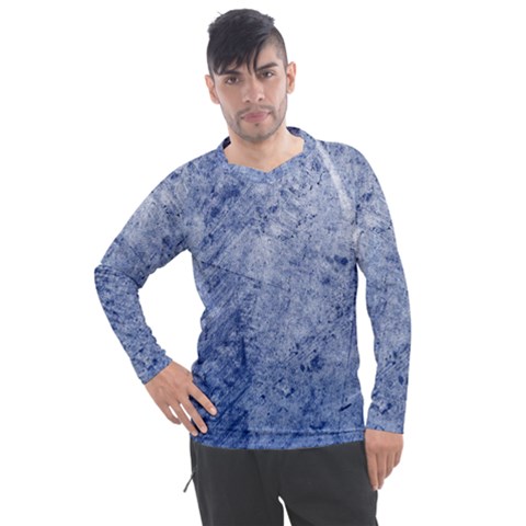 Blue Grunge Texture, Wall Texture, Blue Retro Background Men s Pique Long Sleeve T-shirt by nateshop