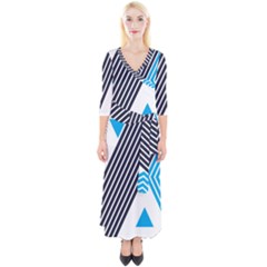 Blue Lines Background, Retro Backgrounds, Blue Quarter Sleeve Wrap Maxi Dress by nateshop