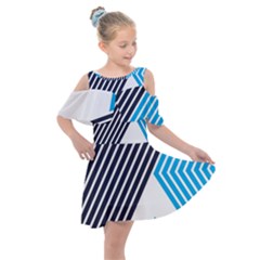 Blue Lines Background, Retro Backgrounds, Blue Kids  Shoulder Cutout Chiffon Dress by nateshop