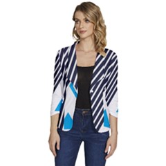 Blue Lines Background, Retro Backgrounds, Blue Women s One-button 3/4 Sleeve Short Jacket