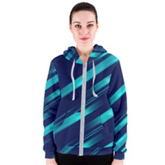 Blue Neon Lines, Blue Background, Abstract Background Women s Zipper Hoodie by nateshop