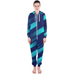 Blue Neon Lines, Blue Background, Abstract Background Hooded Jumpsuit (ladies) by nateshop