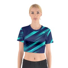 Blue Neon Lines, Blue Background, Abstract Background Cotton Crop Top by nateshop