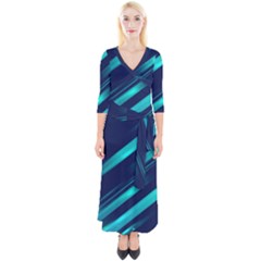 Blue Neon Lines, Blue Background, Abstract Background Quarter Sleeve Wrap Maxi Dress by nateshop