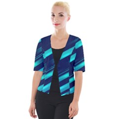 Blue Neon Lines, Blue Background, Abstract Background Cropped Button Cardigan by nateshop