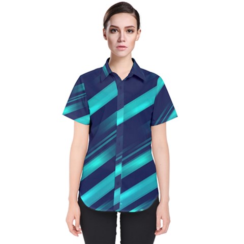 Blue Neon Lines, Blue Background, Abstract Background Women s Short Sleeve Shirt by nateshop