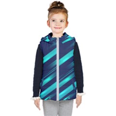 Blue Neon Lines, Blue Background, Abstract Background Kids  Hooded Puffer Vest by nateshop