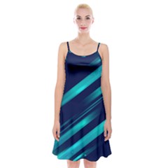 Blue Neon Lines, Blue Background, Abstract Background Spaghetti Strap Velvet Dress by nateshop