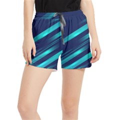 Blue Neon Lines, Blue Background, Abstract Background Women s Runner Shorts by nateshop