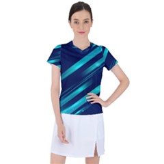 Blue Neon Lines, Blue Background, Abstract Background Women s Sports Top by nateshop